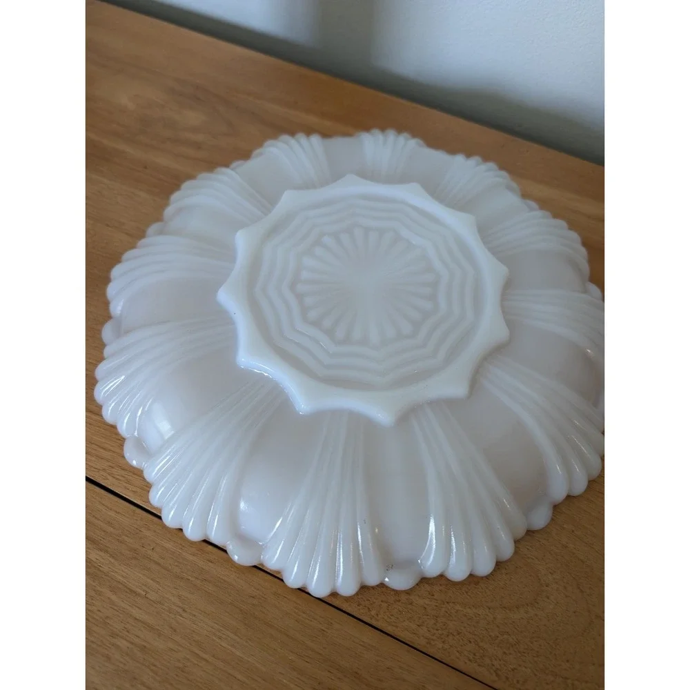 Vintage Fire King Milk Glass Divided Dish Plate‎ Gold Trim Anchor Hocking 10 in